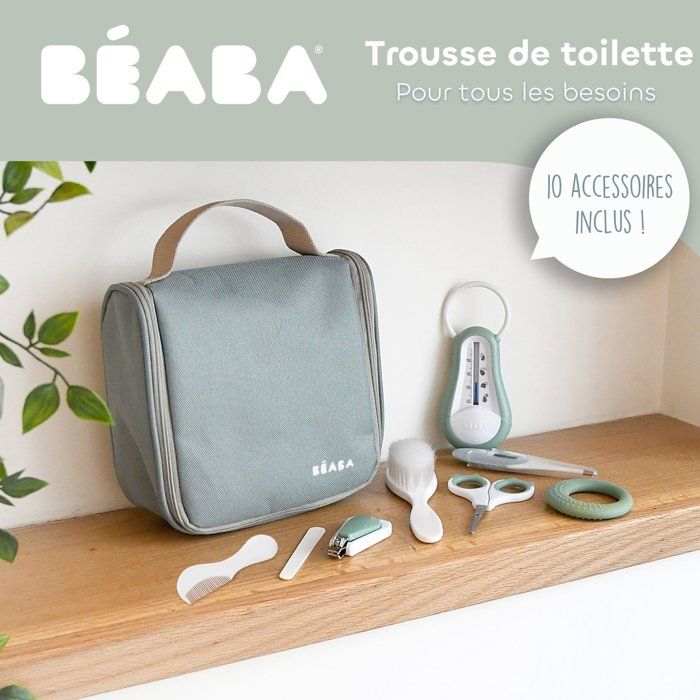 BEABA Toiletry Bag - 10 Accessories - Sage Green