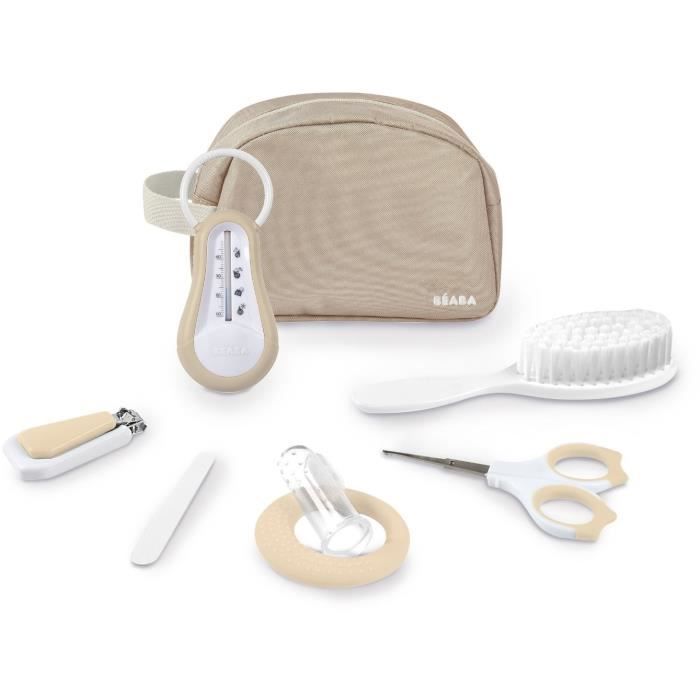 BEABA Portable Toiletry Bag - 7 Accessories - Clay