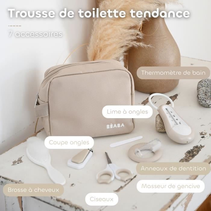 BEABA Portable Toiletry Bag - 7 Accessories - Clay