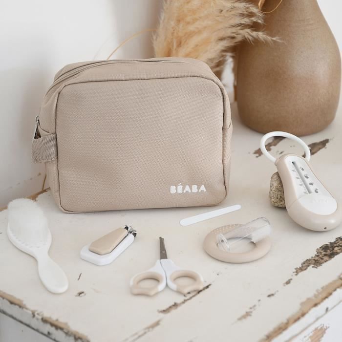 BEABA Portable Toiletry Bag - 7 Accessories - Clay