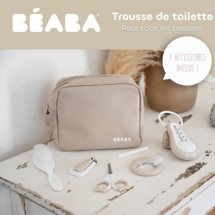 BEABA Portable Toiletry Bag - 7 Accessories - Clay