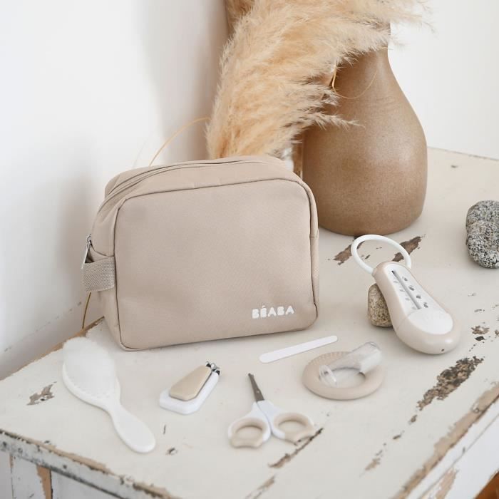 BEABA Portable Toiletry Bag - 7 Accessories - Clay