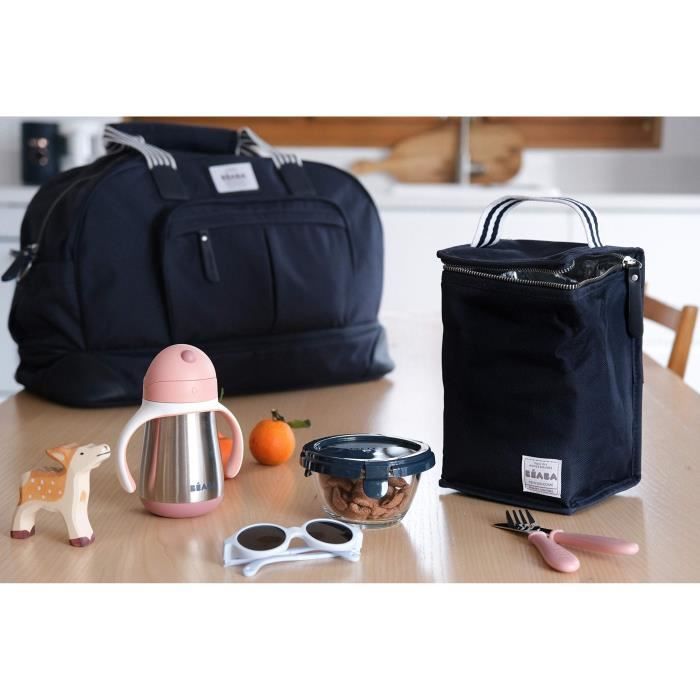 BEABA Insulated Lunch Bag - Navy Blue/ Stripes