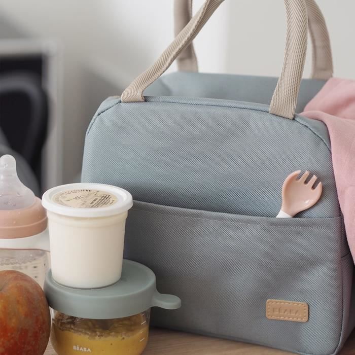 BEABA Insulated Lunch Bag - Sage Green - Keeps Food Hot or Cold - Large Capacity