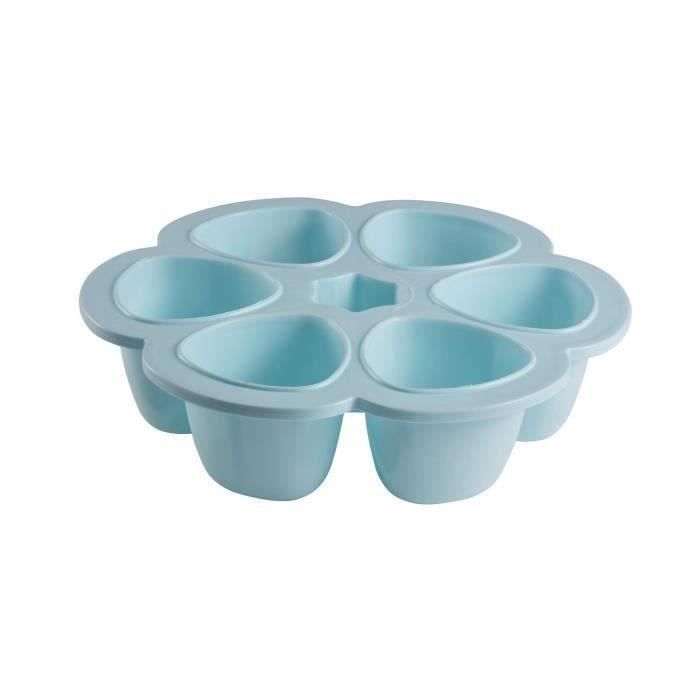 BEABA Multiportions en silicone de qualité premium, résistance thermique, couvercle hermétique, Fabriqué en Italie, 6x150 ml bleu