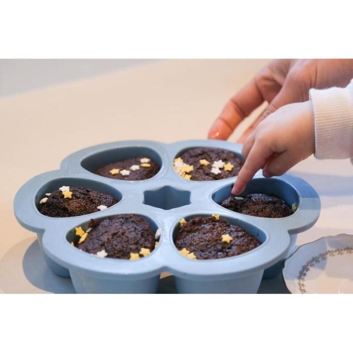 BEABA Multiportions en silicone de qualité premium, résistance thermique, couvercle hermétique, Fabriqué en Italie, 6x150 ml bleu