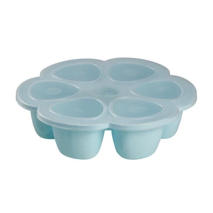 BEABA Multiportions en silicone de qualité premium, résistance thermique, couvercle hermétique, Fabriqué en Italie, 6x150 ml bleu