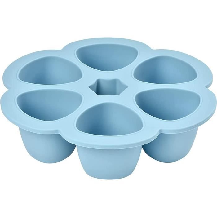BEABA Premium Silicone Multi-Portion Containers, Heat Resistant, Airtight Lid, Made in Italy, 6 x 90 ml Blue