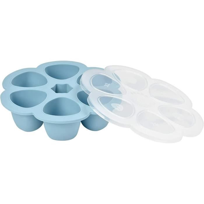 BEABA Premium Silicone Multi-Portion Containers, Heat Resistant, Airtight Lid, Made in Italy, 6 x 90 ml Blue