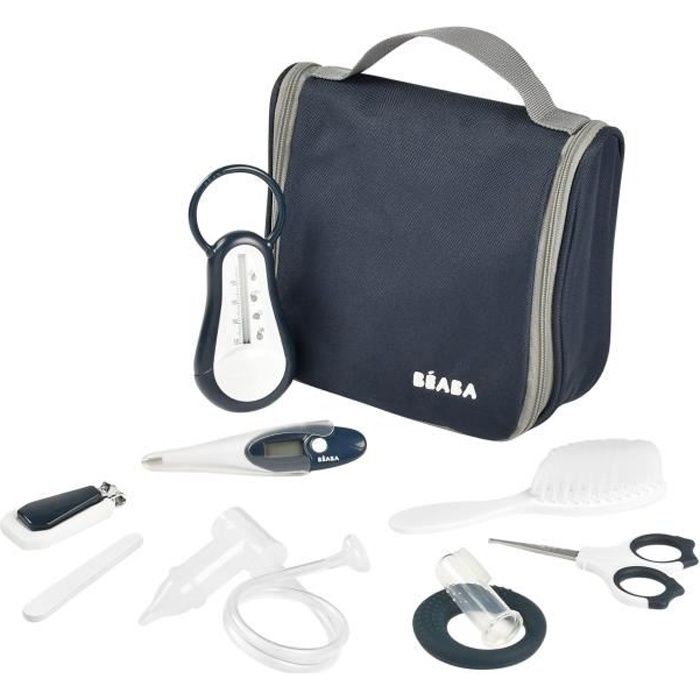 BÉABA Baby Toiletry Kit - 9 Accessories - Bath and Digital Thermometer - Night Blue