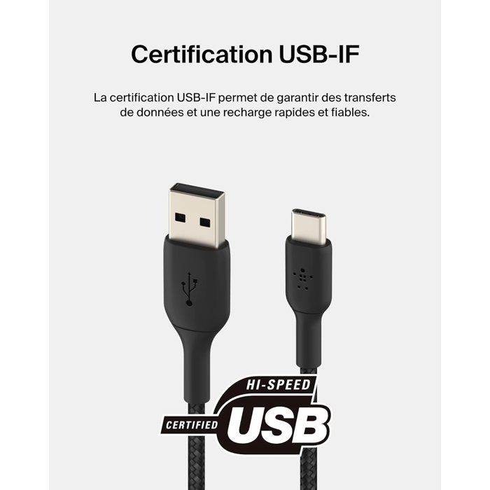 BELKIN Braided Cable - USB-C to USB-A - 0.15 m - Black