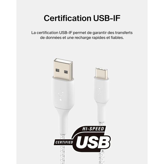 BELKIN Braided Cable - USB-C to USB-A - 0.15 m - White