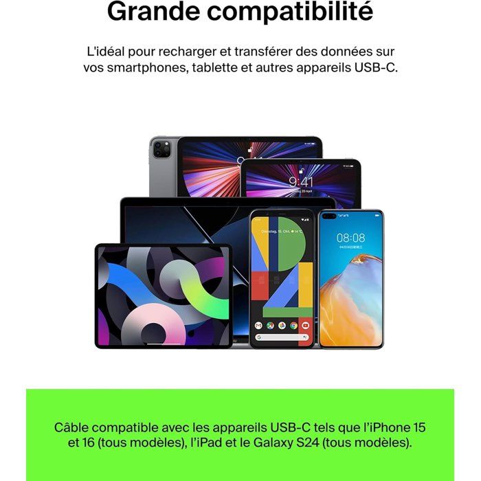 Câble tressé - BELKIN - USB-C vers USB-A - 2 m - Blanc