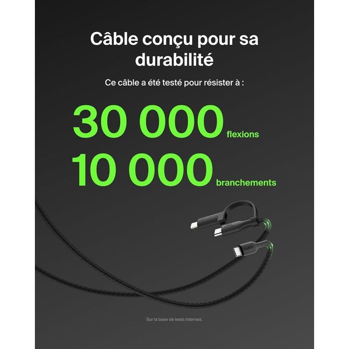 BELKIN 2-in-1 Cable - USB-C and Lightning - Black - Fast Charging for iPhone, iPad, Samsung