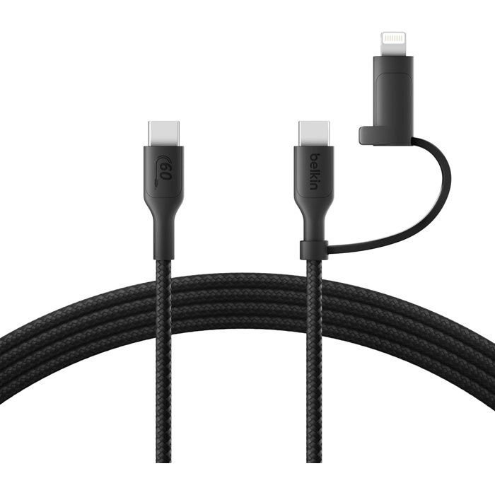BELKIN 2-in-1 Cable - USB-C and Lightning - Black - Fast Charging for iPhone, iPad, Samsung