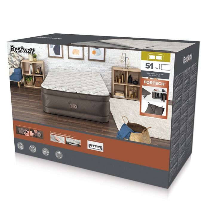 Matelas gonflable - BESTWAY - Tough Guard Fortech - 2 places - Pompe électrique - 350 kg de charge