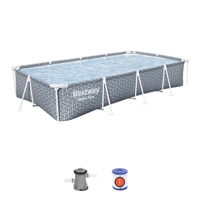 BESTWAY Above Ground Pool Kit - Steel Pro - 366 x 201 x 66 cm - Rectangular (Includes Cartridge Filter)