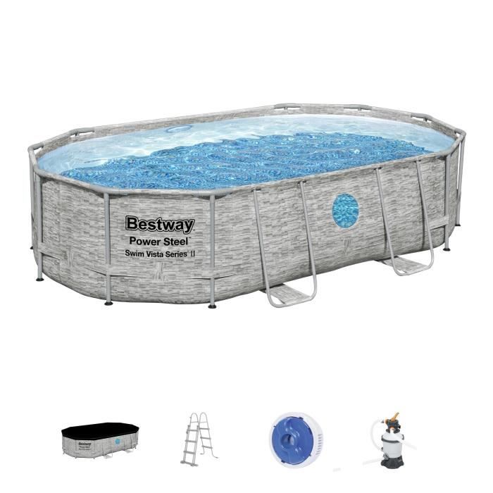 Kit Piscine hors sol tubulaire BESTWAY - Steel Pro Max - 488 x 305 x 107 cm - Ovale (Filtre a sable, bâche, échelle)