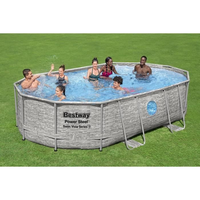 Kit Piscine hors sol tubulaire BESTWAY - Steel Pro Max - 488 x 305 x 107 cm - Ovale (Filtre a sable, bâche, échelle)