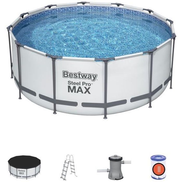 BESTWAY Steel Pro Max Tubular Above Ground Pool Kit - 366 x 122 cm - Round (Supplied with a cartridge filter, ladder, cover)