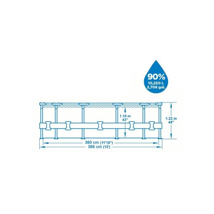 BESTWAY Steel Pro Max Tubular Above Ground Pool Kit - 366 x 122 cm - Round (Supplied with a cartridge filter, ladder, cover)