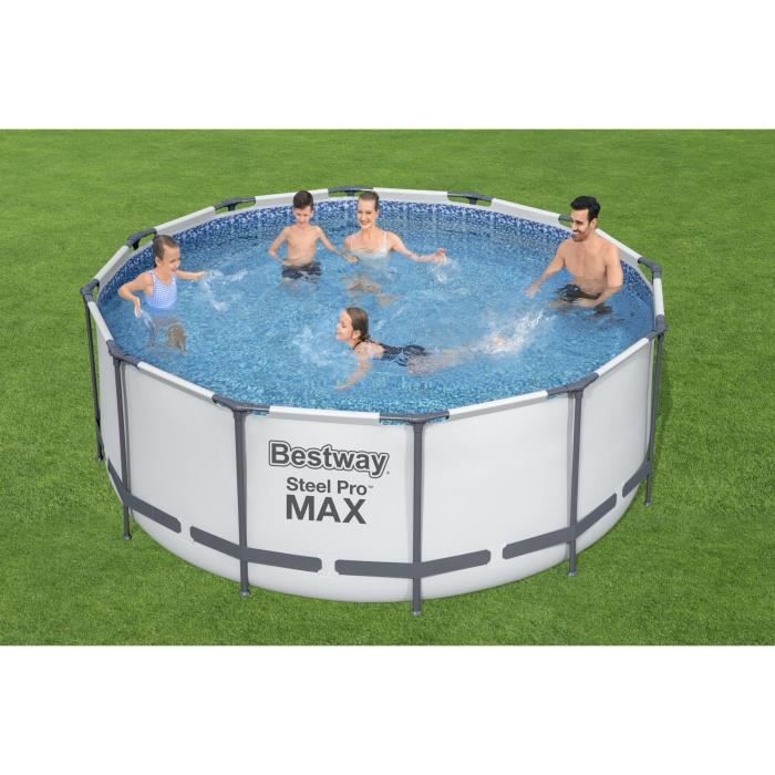 BESTWAY Steel Pro Max Tubular Above Ground Pool Kit - 366 x 122 cm - Round (Supplied with a cartridge filter, ladder, cover)