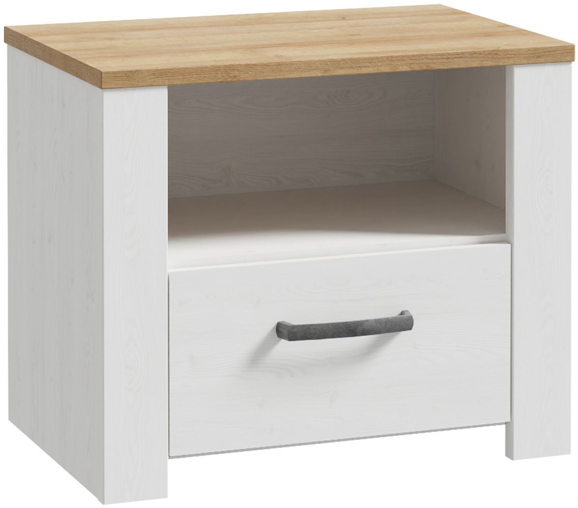 BOHOL Bedside Table - Oak/ White - 1 Drawer, 1 Shelf - W61.6 x D42 x H52 cm
