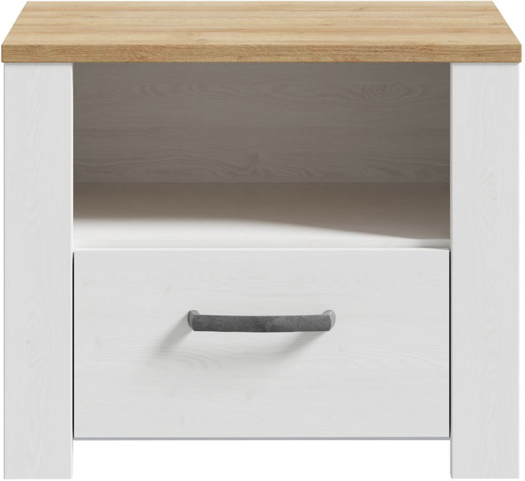 BOHOL Bedside Table - Oak/ White - 1 Drawer, 1 Shelf - W61.6 x D42 x H52 cm