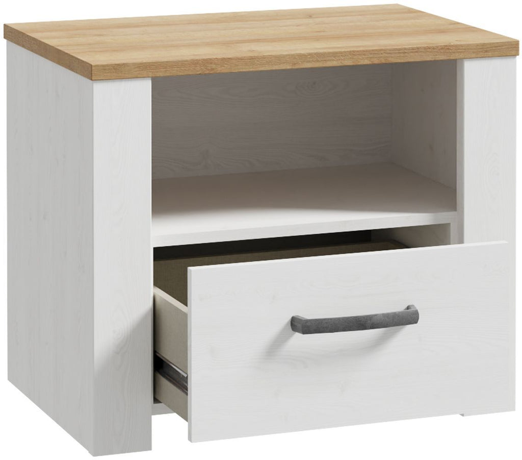 BOHOL Bedside Table - Oak/ White - 1 Drawer, 1 Shelf - W61.6 x D42 x H52 cm
