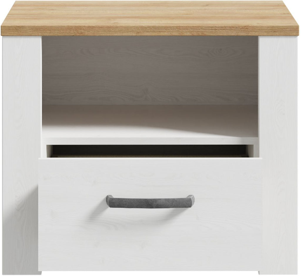 BOHOL Bedside Table - Oak/ White - 1 Drawer, 1 Shelf - W61.6 x D42 x H52 cm