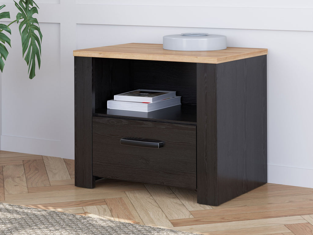 BOHOL Bedside Table - Oak/ Black - 1 Drawer, 1 Shelf - W61.6 x D42 x H52 cm
