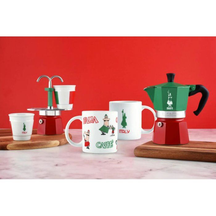 BIALETTI Italian Coffee Maker - La Mokina Italia - Suitable for all hobs except induction - 1 cup - 40 ml - Green/ Red