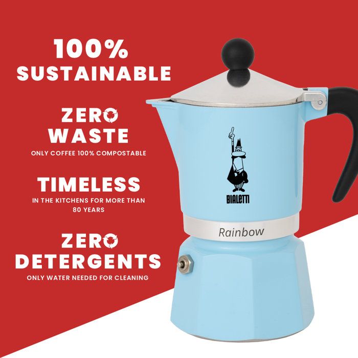 BIALETTI Italian Coffee Maker - Moka Express - Suitable for all hobs except induction - 6 cups - 300 ml - Rainbow Blue