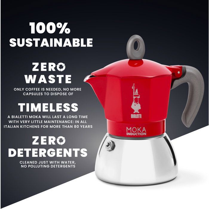 BIALETTI Italian Coffee Maker - MOKA Induction - 2 Cups - 100 ml - Red