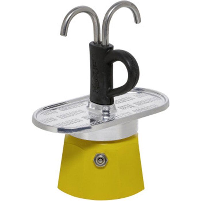 BIALETTI Coffee Maker Set + 2 Cups - Mini-express LICHTENSTEIN - 100 ml - Stainless Steel/ Yellow