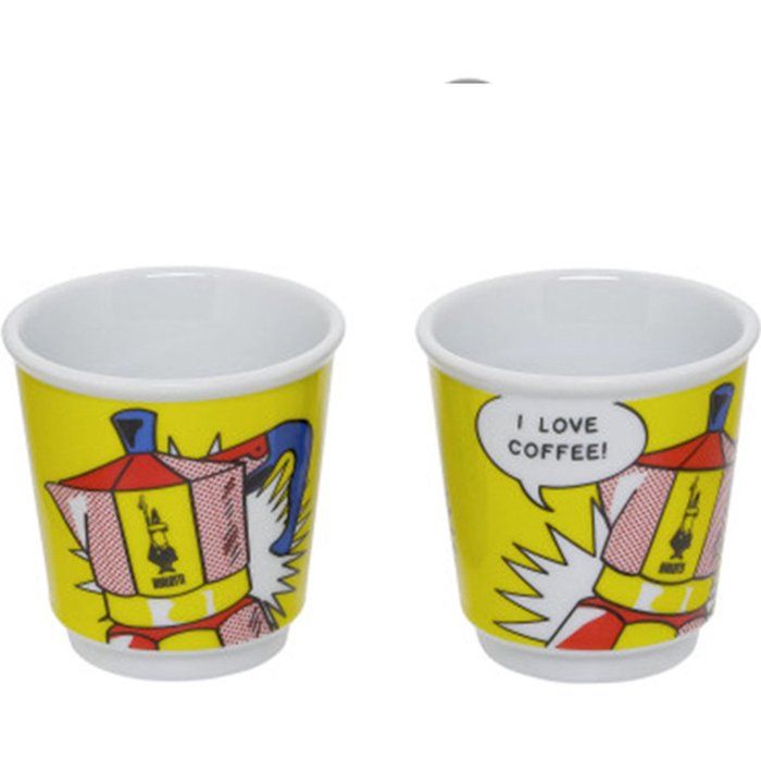 BIALETTI Coffee Maker Set + 2 Cups - Mini-express LICHTENSTEIN - 100 ml - Stainless Steel/ Yellow