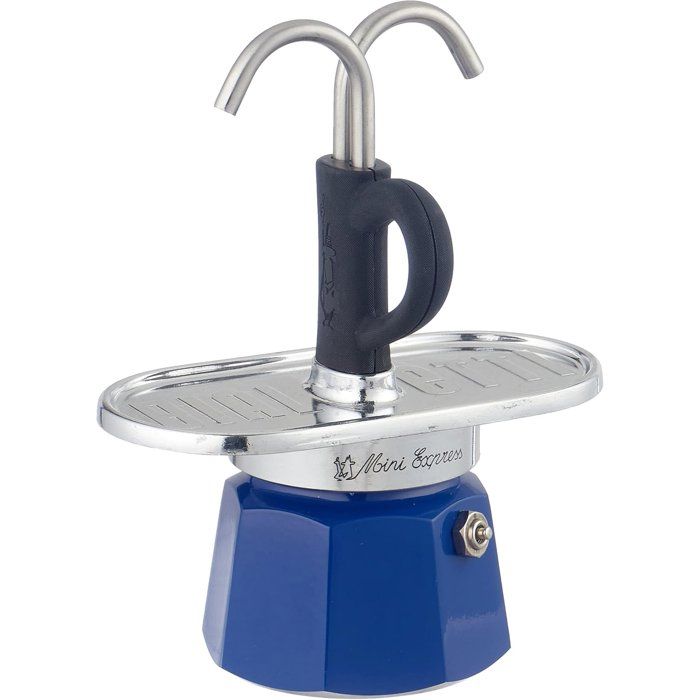 BIALETTI Coffee Maker Set + 2 Cups - Mini-express KANDINSKY - 100 ml - Stainless Steel/ Blue