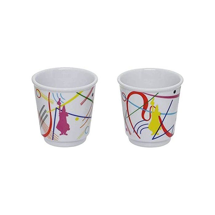 BIALETTI Coffee Maker Set + 2 Cups - Mini-express KANDINSKY - 100 ml - Stainless Steel/ Blue