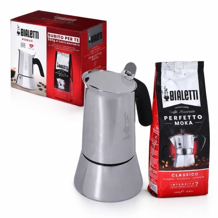Bialetti VENUS Italian Coffee Maker + Moka Classico Coffee - 6 cups - Silver - Induction compatible 6-cup