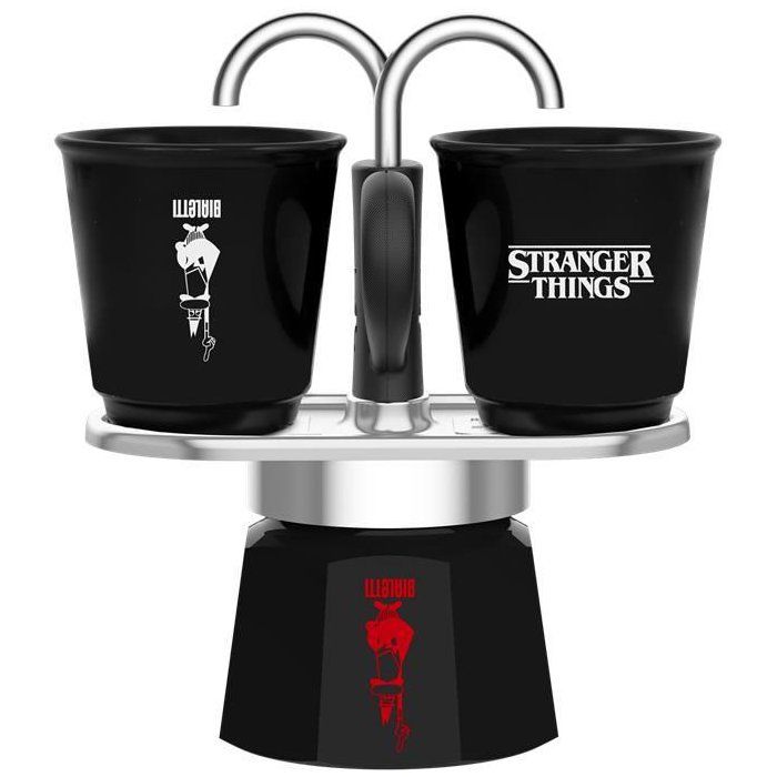 BIALETTI Mini Express Coffee Maker Set, 2 Heat-Sensitive Cups, Stranger Things Collection