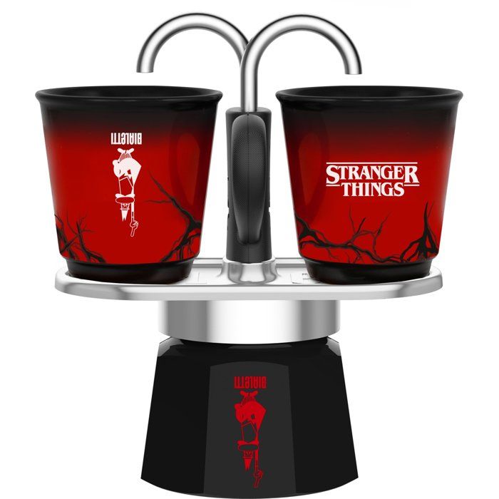 BIALETTI Mini Express Coffee Maker Set, 2 Heat-Sensitive Cups, Stranger Things Collection