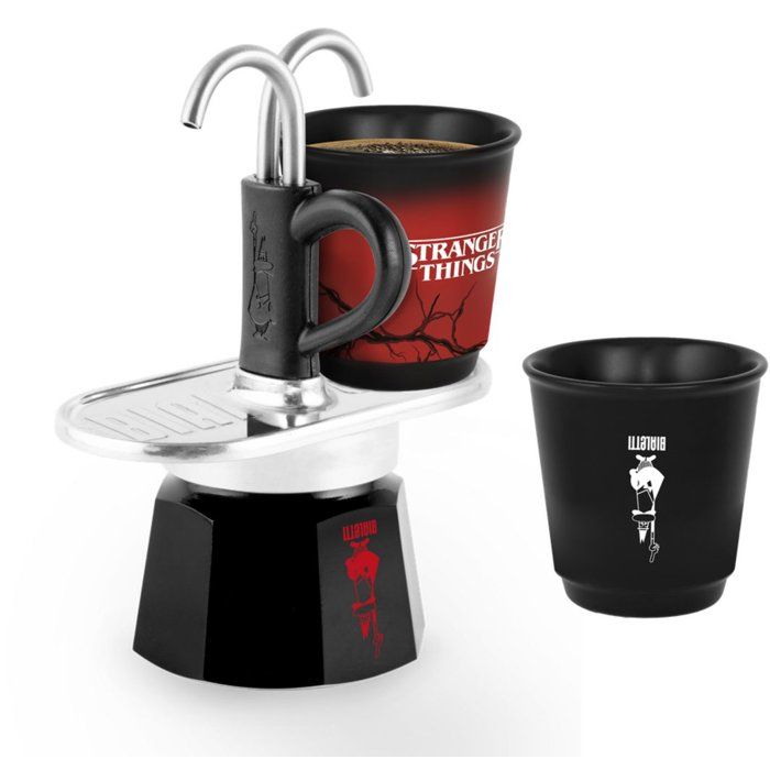 BIALETTI Mini Express Coffee Maker Set, 2 Heat-Sensitive Cups, Stranger Things Collection