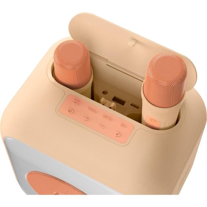 Enceinte karaoké lumineuse BIGBEN - Peche - Bluetooth - 30W - 2 micros sans fil USB-C - Égaliseur - Batterie Li-on