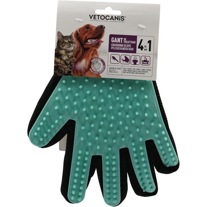 VETOCANIS 4-in-1 Silicone Grooming Glove for Cats and Dogs
