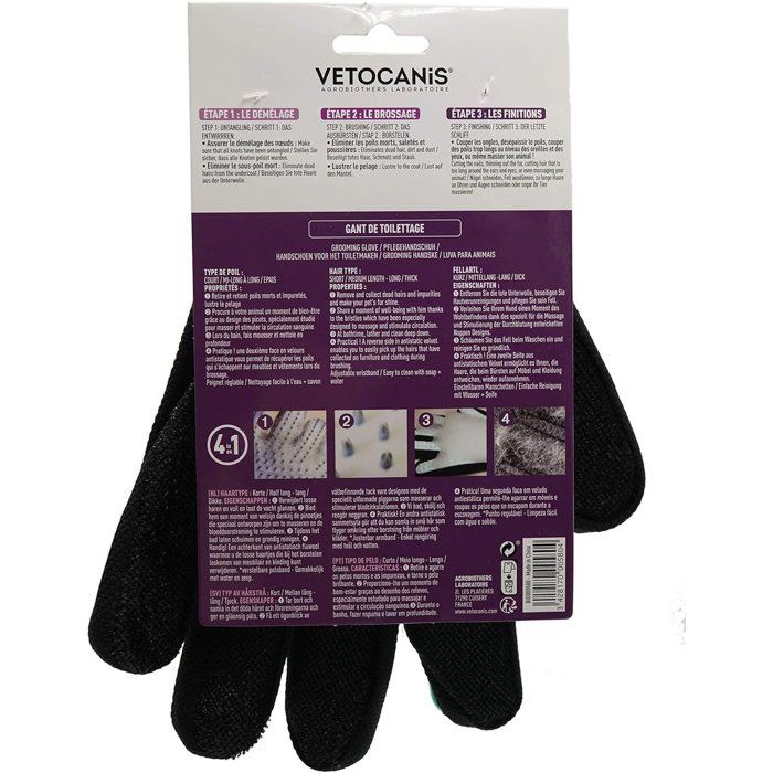 VETOCANIS 4-in-1 Silicone Grooming Glove for Cats and Dogs