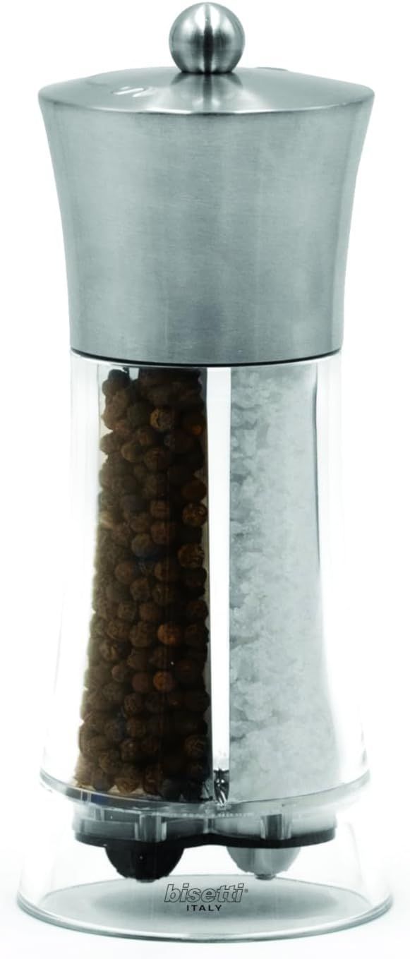 BISETTI 2-in-1 Salt and Pepper Mill - Dual Big Acrylic - Stainless Steel