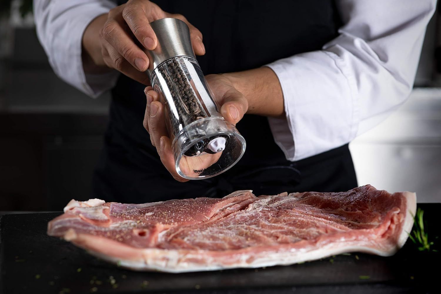 BISETTI 2-in-1 Salt and Pepper Mill - Dual Big Acrylic - Stainless Steel