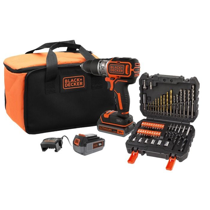 BLACK+DECKER Cordless Hammer Drill - 18V - 2 Batteries (2.5Ah & 4Ah) - 50 Accessories - BL188ME2SA-QW