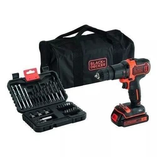 BLACK+DECKER Cordless Hammer Drill 18V with 1.5Ah Battery, Charger & 32-Piece Accessory Kit - BDCHD18S32-QW