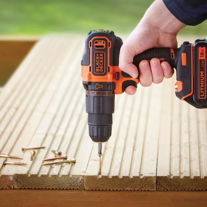 BLACK+DECKER Cordless Hammer Drill 18V with 1.5Ah Battery, Charger & 32-Piece Accessory Kit - BDCHD18S32-QW